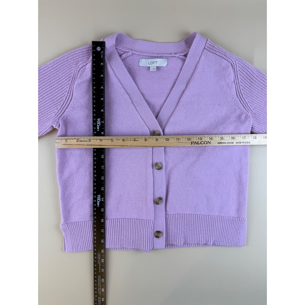 V-Neck Button Front Knit Cardigan Sweater Womens S Purple Excellent LOFT - Picture 2 of 3